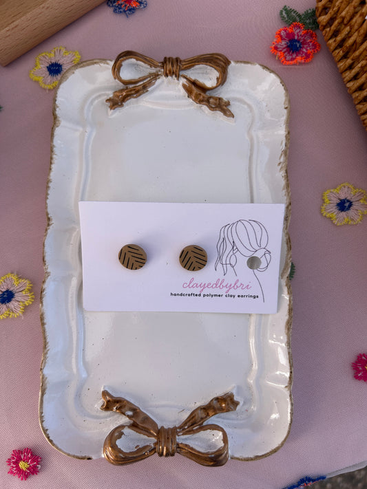 Round Tan with Black Lines Studs