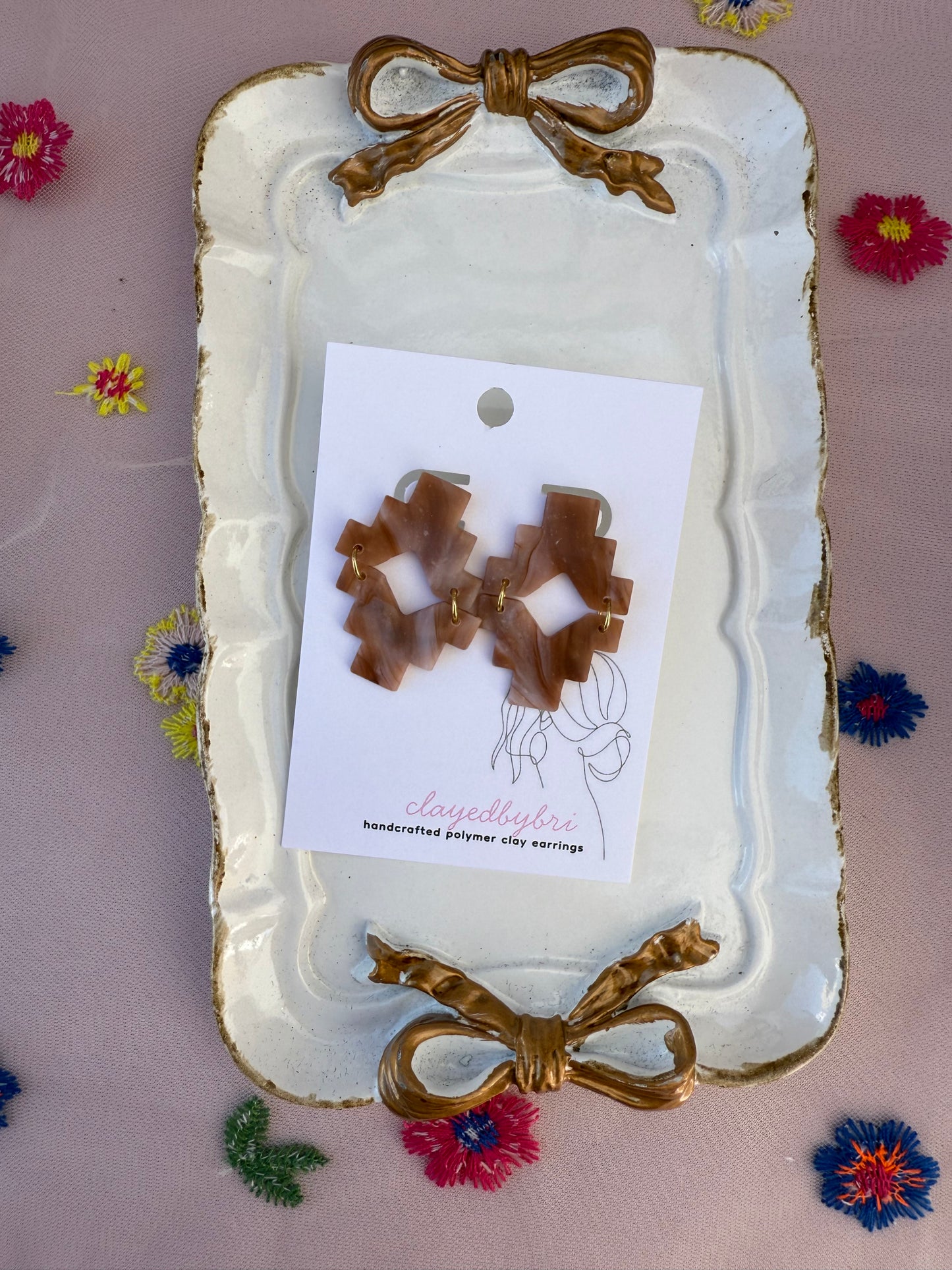 Brown Marbled Aztec Dangles