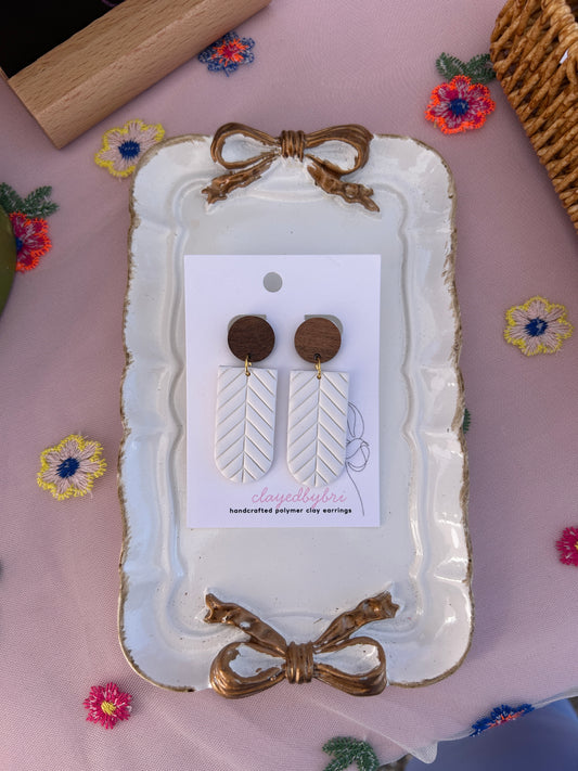 Wood and White Dangle Earrings