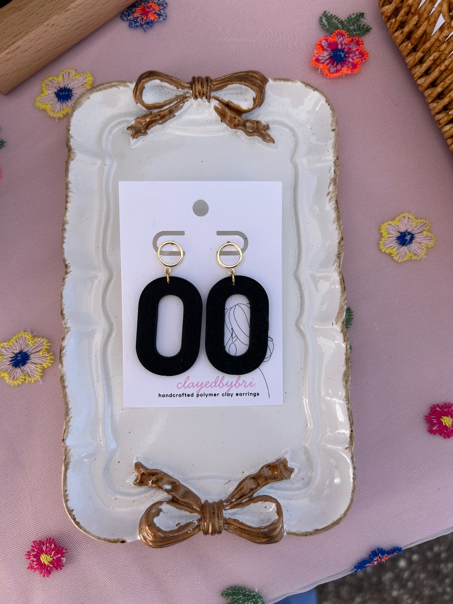 Black & Gold Oval Shaped Dangle Earrings