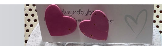 Heart Shaped Studs, Pink with Gold Flakes